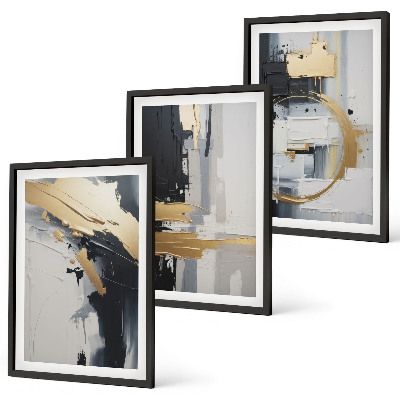Conjunto de quadros para sala de estar Pintura abstrata em preto e branco