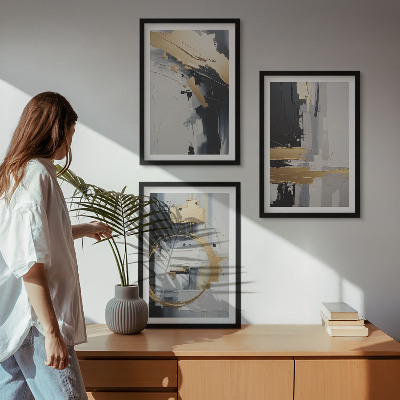 Conjunto de quadros para sala de estar Pintura abstrata em preto e branco