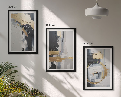 Conjunto de quadros para sala de estar Pintura abstrata em preto e branco