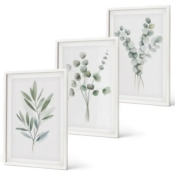 Conjunto de 3 quadros com moldura com estampa de padrões de plantas e vegetação