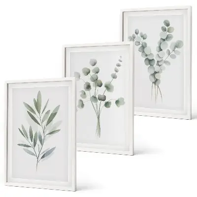Conjunto de 3 quadros com moldura com estampa de padrões de plantas e vegetação