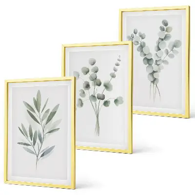 Conjunto de 3 quadros com moldura com estampa de padrões de plantas e vegetação