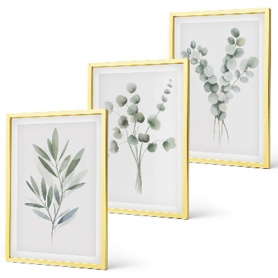 Conjunto de 3 quadros com moldura Padrões de plantas com vegetação