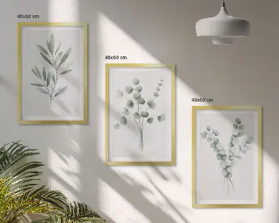 Conjunto de 3 quadros com moldura com estampa de padrões de plantas e vegetação