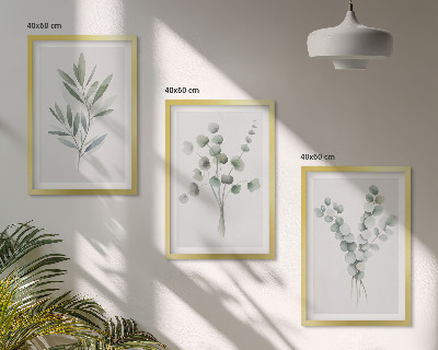 Conjunto de 3 quadros com moldura Padrões de plantas com vegetação