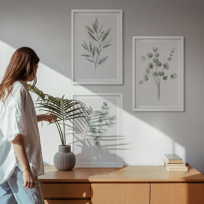 Conjunto de 3 quadros com moldura Padrões de plantas com vegetação