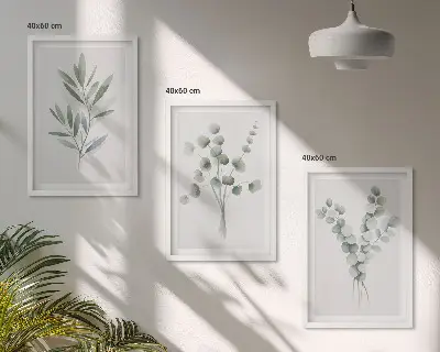 Conjunto de 3 quadros com moldura com estampa de padrões de plantas e vegetação