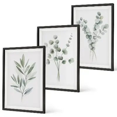 Conjunto de 3 quadros com moldura com estampa de padrões de plantas e vegetação