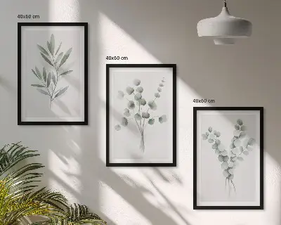 Conjunto de 3 quadros com moldura com estampa de padrões de plantas e vegetação
