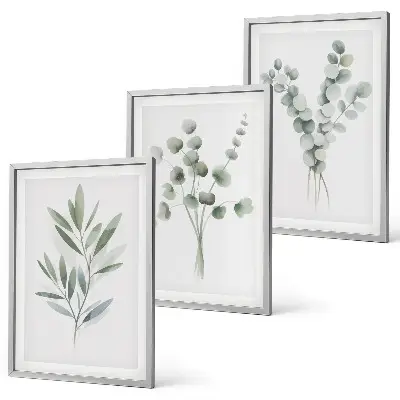 Conjunto de 3 quadros com moldura com estampa de padrões de plantas e vegetação
