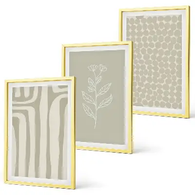 Conjunto de quadros para sala de estar com padrões geométricos de plantas