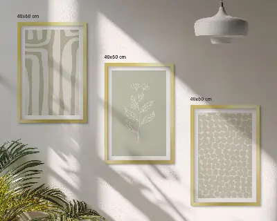 Conjunto de quadros para sala de estar com padrões geométricos de plantas