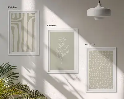 Conjunto de quadros para sala de estar com padrões geométricos de plantas