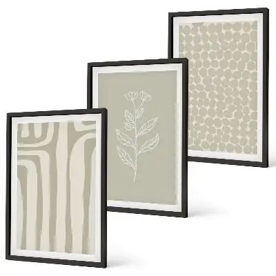Conjunto de quadros para sala de estar com padrões geométricos de plantas