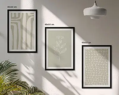 Conjunto de quadros para sala de estar com padrões geométricos de plantas