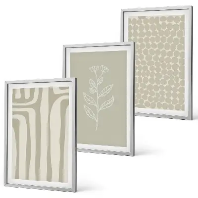 Conjunto de quadros para sala de estar com padrões geométricos de plantas