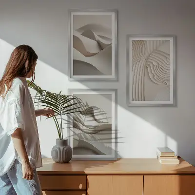 Composição de quadros moderna com ondas bege abstratas