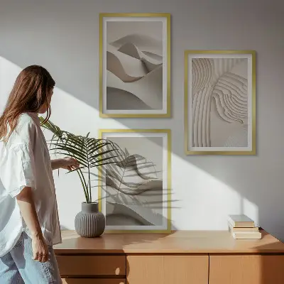 Composição de quadros moderna com ondas bege abstratas