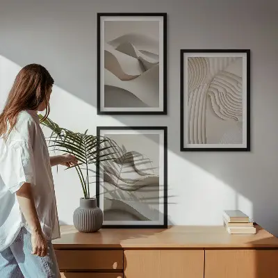 Composição de quadros moderna com ondas bege abstratas