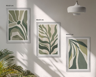 Conjunto de 3 quadros com moldura Ilustrações de folhas verdes pintadas