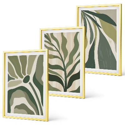 Conjunto de 3 quadros com moldura Ilustrações de folhas verdes pintadas