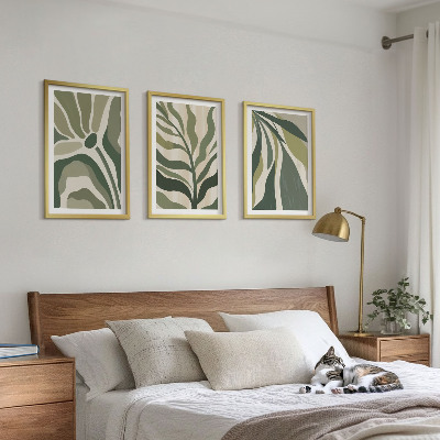 Conjunto de 3 quadros com moldura Ilustrações de folhas verdes pintadas
