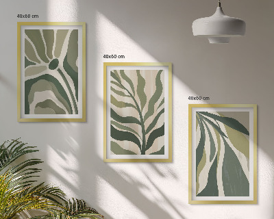 Conjunto de 3 quadros com moldura Ilustrações de folhas verdes pintadas