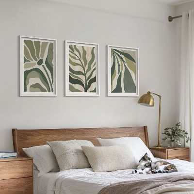 Conjunto de 3 quadros com moldura Ilustrações de folhas verdes pintadas