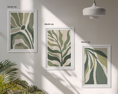 Conjunto de 3 quadros com moldura Ilustrações de folhas verdes pintadas