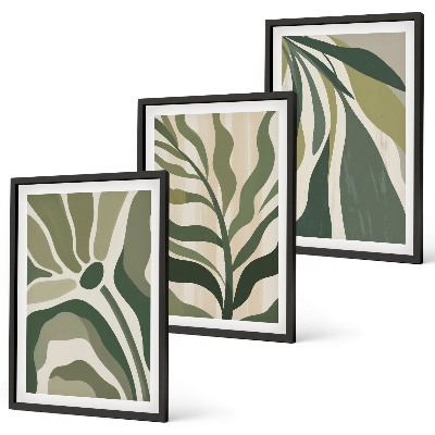 Conjunto de 3 quadros com moldura Ilustrações de folhas verdes pintadas