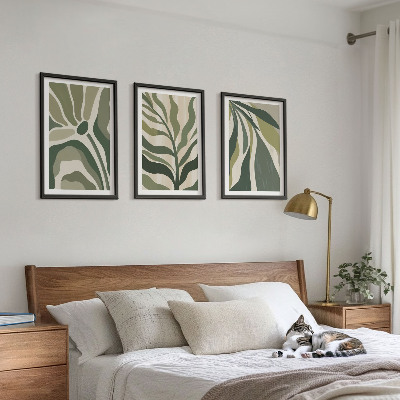 Conjunto de 3 quadros com moldura Ilustrações de folhas verdes pintadas