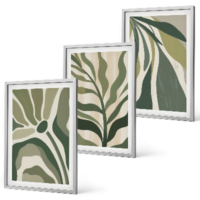 Conjunto de 3 quadros com moldura Ilustrações de folhas verdes pintadas