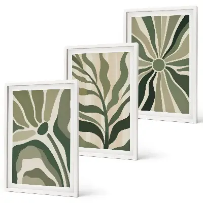 Conjunto de quadros para sala de estar com estampas de plantas em tons de verde e bege