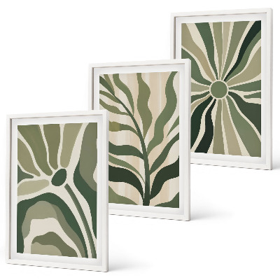Conjunto de quadros para sala de estar Padrões de plantas verdes e bege