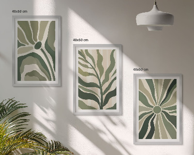 Conjunto de quadros para sala de estar Padrões de plantas verdes e bege