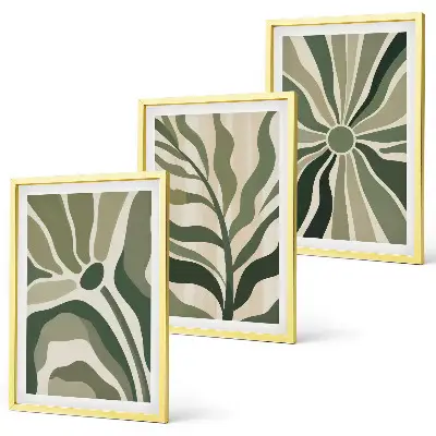 Conjunto de quadros para sala de estar com estampas de plantas em tons de verde e bege