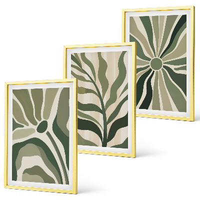 Conjunto de quadros para sala de estar Padrões de plantas verdes e bege
