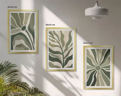 Conjunto de quadros para sala de estar com estampas de plantas em tons de verde e bege