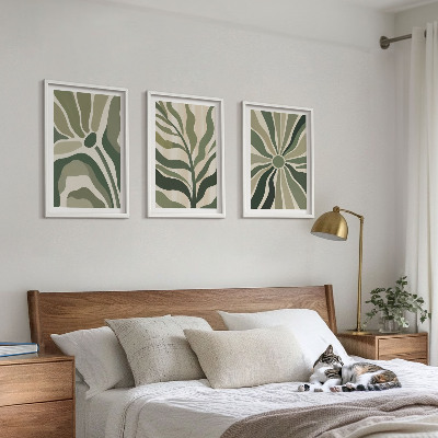 Conjunto de quadros para sala de estar Padrões de plantas verdes e bege