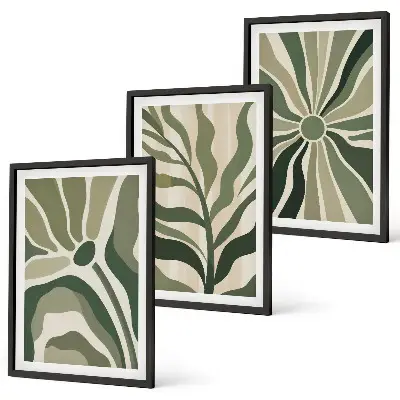 Conjunto de quadros para sala de estar com estampas de plantas em tons de verde e bege