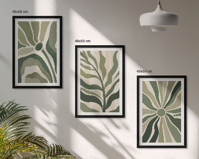 Conjunto de quadros para sala de estar Padrões de plantas verdes e bege