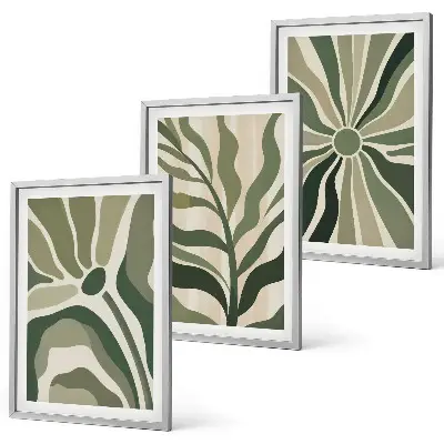 Conjunto de quadros para sala de estar com estampas de plantas em tons de verde e bege