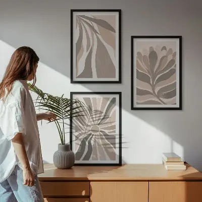 Conjunto de quadros moderno com padrões abstratos de plantas