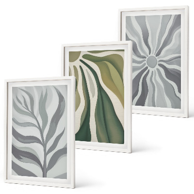 Conjunto de 3 quadros com moldura Padrões de plantas em verde