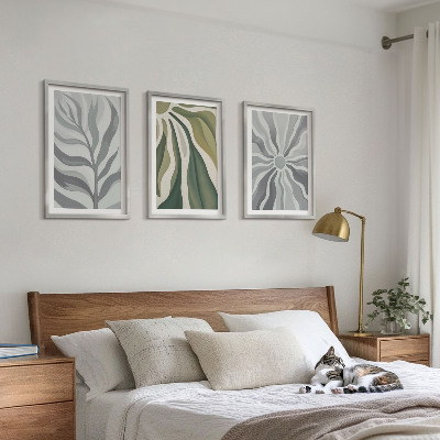 Conjunto de 3 quadros com moldura Padrões de plantas em verde