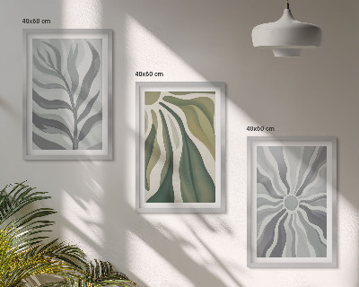 Conjunto de 3 quadros com moldura Padrões de plantas em verde