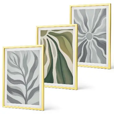 Conjunto de 3 quadros com moldura com padrões de plantas em verde
