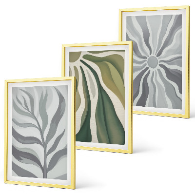 Conjunto de 3 quadros com moldura Padrões de plantas em verde