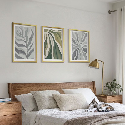 Conjunto de 3 quadros com moldura Padrões de plantas em verde