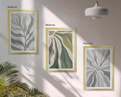 Conjunto de 3 quadros com moldura Padrões de plantas em verde